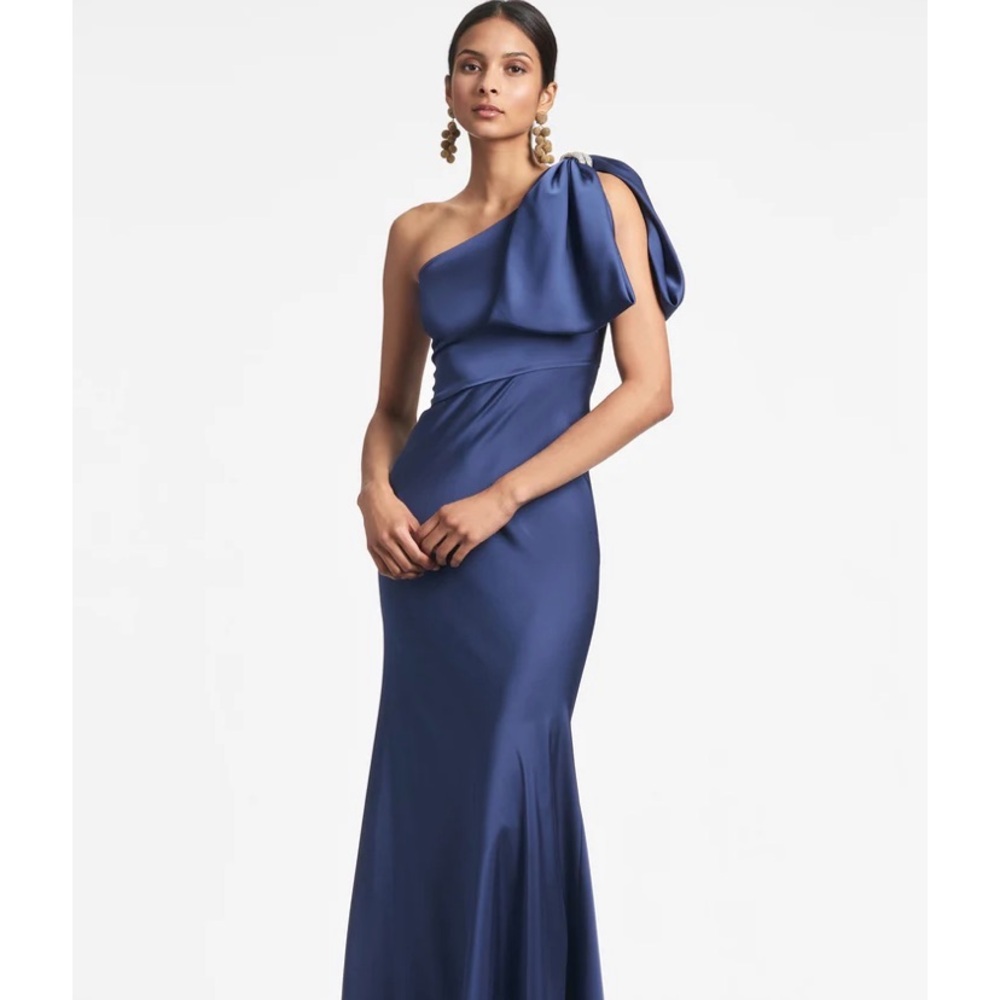 Elegant Sachin & Babi One-Shoulder Blue Gown, perfect MOB dress!